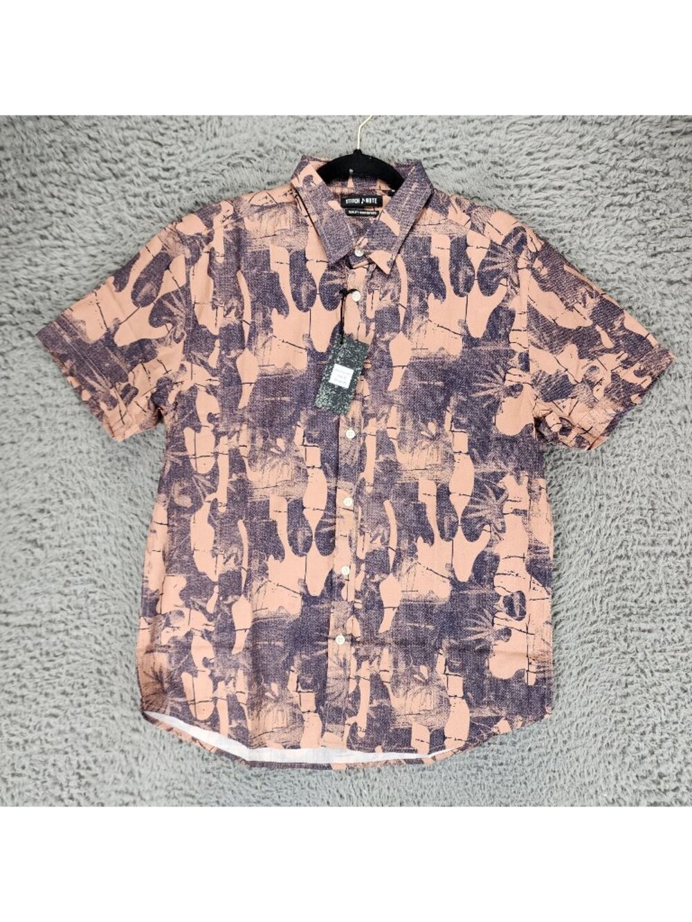 Stitch Note Shirt Mens Medium Brown Short Sleeve Button Up *NWT*